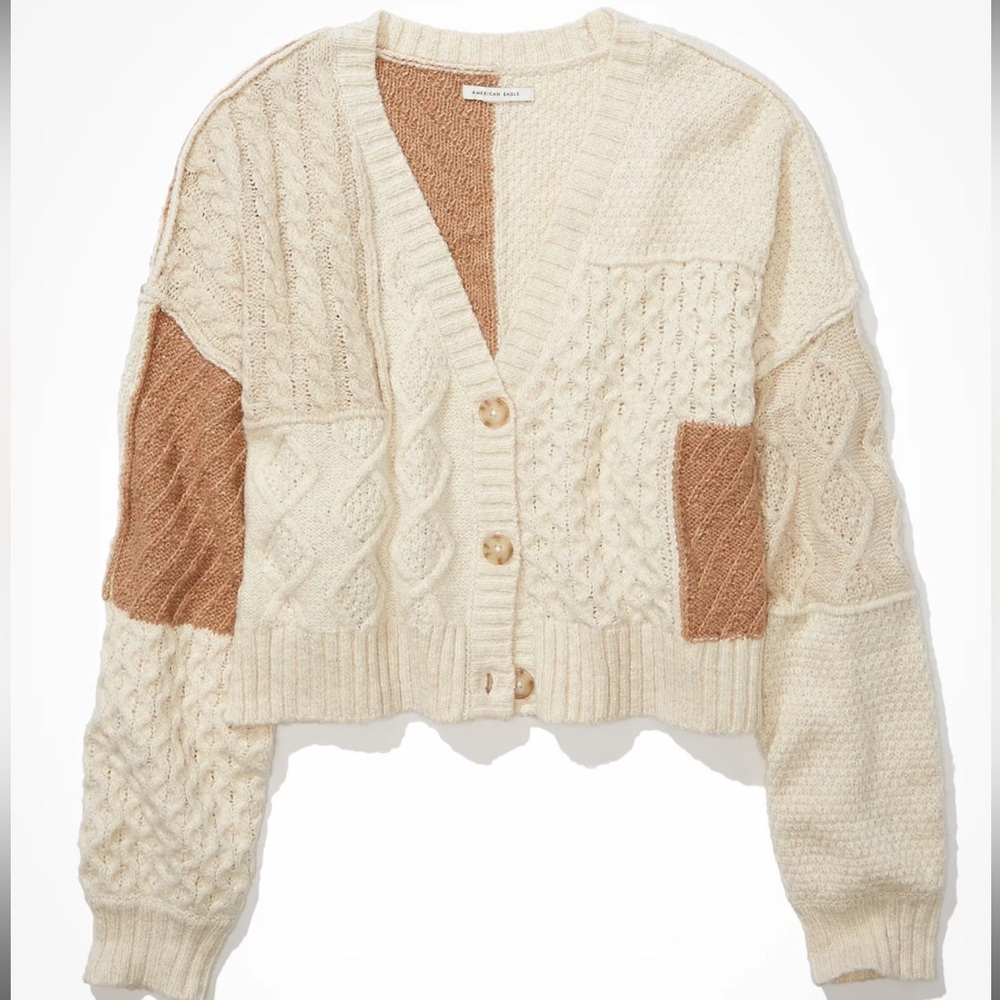American Eagle, patchwork cropped cardigan